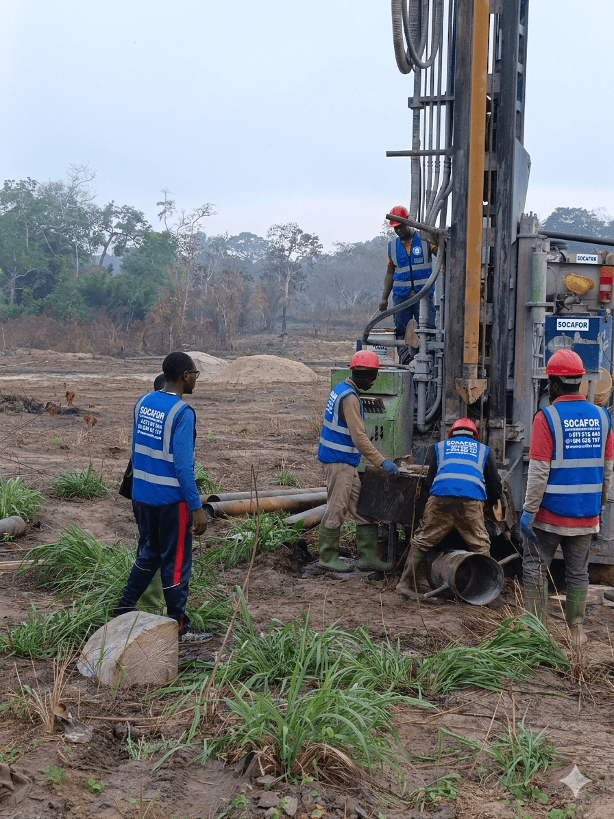Équipe SOCAFOR sur chantier de forage au Cameroun